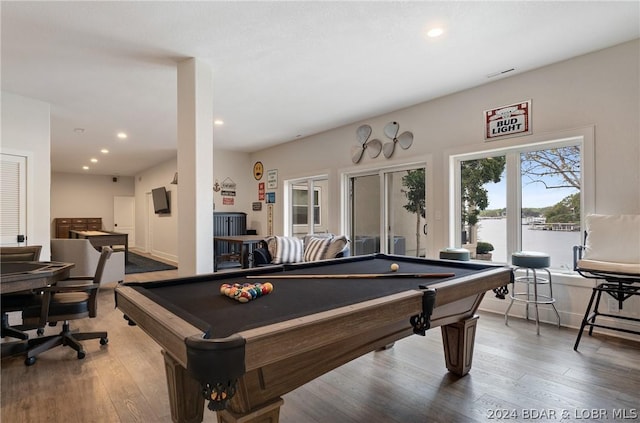 playroom featuring hardwood / wood-style flooring and pool table