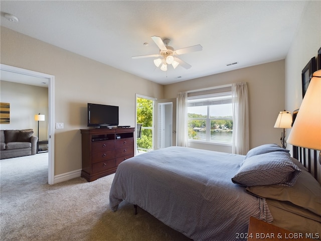 bedroom featuring carpet and ceiling fan