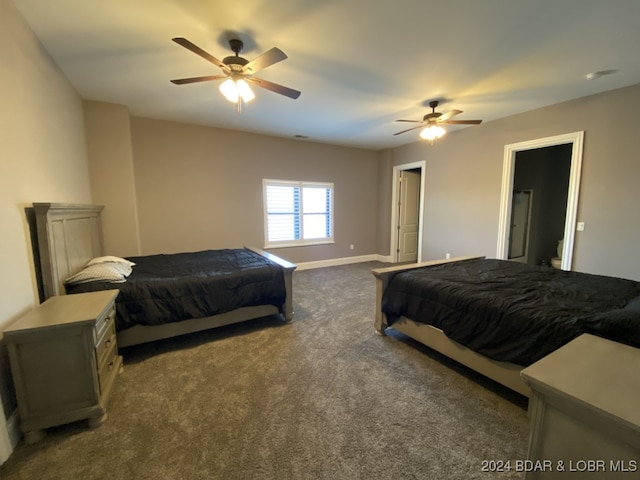 bedroom featuring carpet and ceiling fan