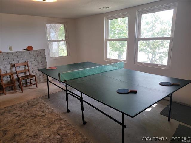 game room with carpet floors and visible vents