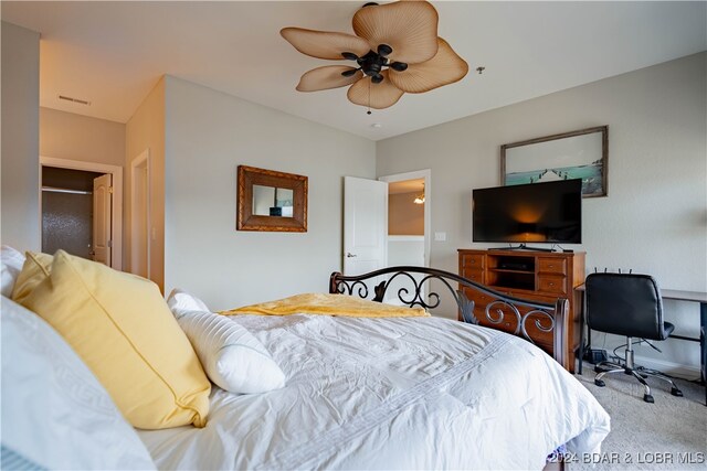 bedroom with carpet and ceiling fan