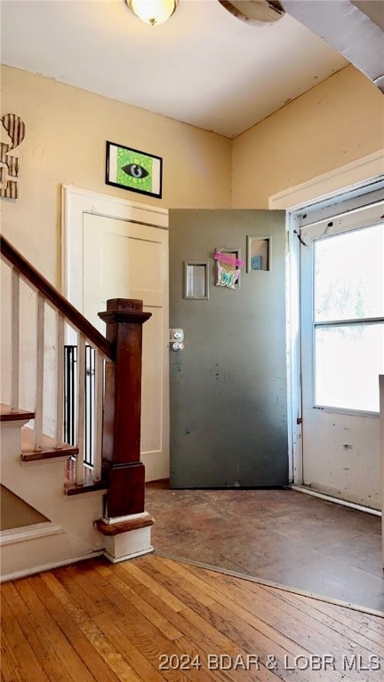 foyer entrance with light hardwood / wood-style flooring