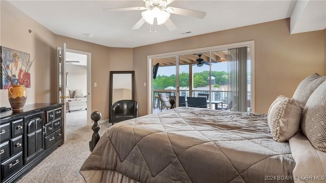 329 Bristol Bay Dr Unit 3B, Lake Ozark, MO 65049 - bedroom with carpet floors, access to outside, ceiling fan, and baseboards