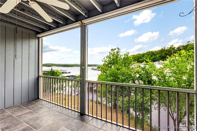 balcony featuring a water view