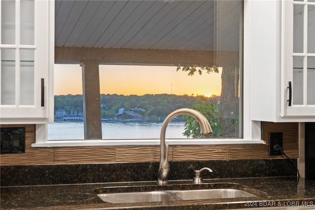 details featuring white cabinetry and sink