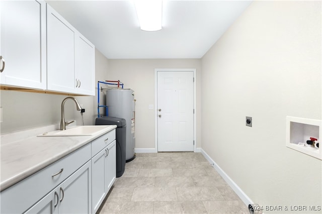 washroom featuring sink, electric dryer hookup, cabinets, hookup for a washing machine, and light tile patterned floors