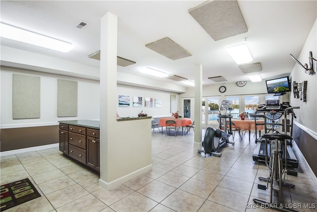 interior space featuring light tile patterned flooring