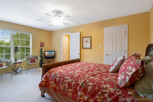 bedroom with carpet flooring and ceiling fan