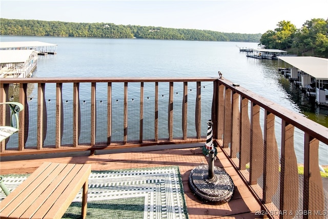 view of dock with a water view