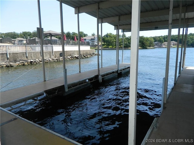 dock area with a water view