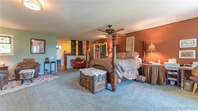 bedroom with carpet and ceiling fan