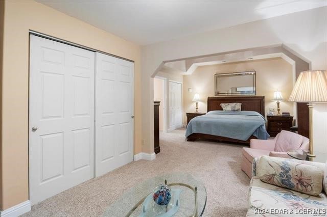 bedroom featuring carpet and a closet