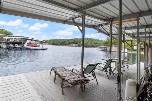 view of dock with a water view