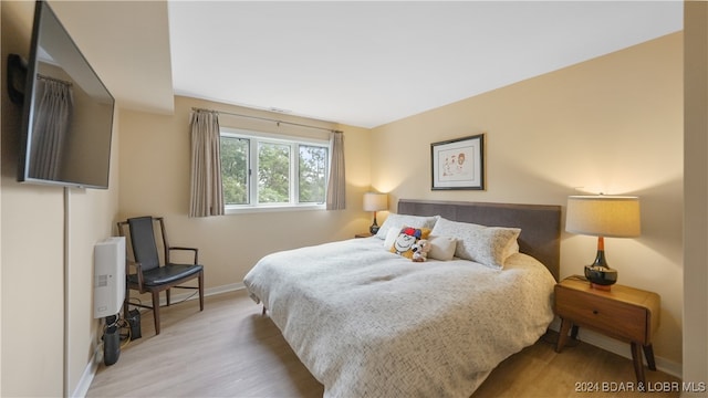 bedroom featuring light wood-type flooring