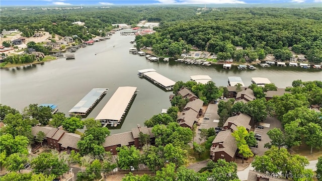 drone / aerial view with a water view and a residential view