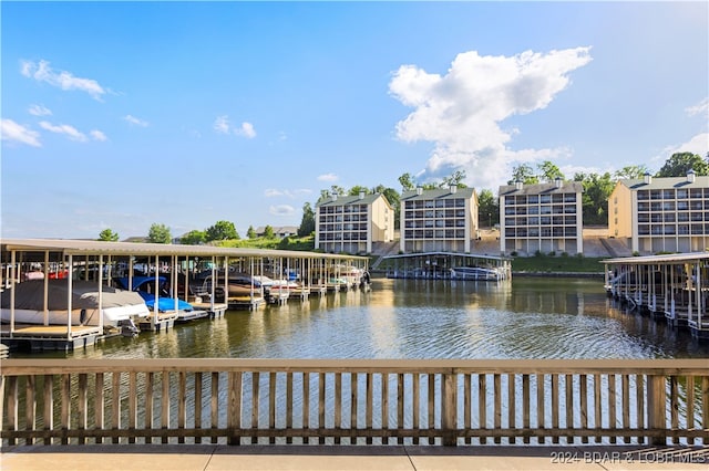 exterior space with a water view