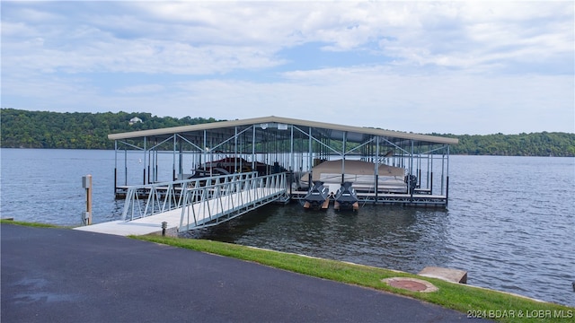 dock area featuring a water view