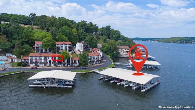 view of dock with a water view