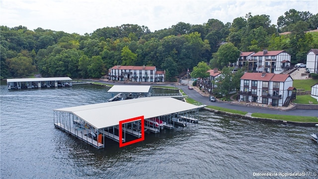 dock area with a water view