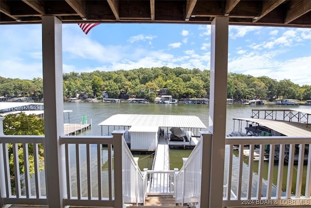 dock area with a water view