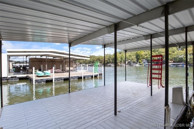 dock area with a water view