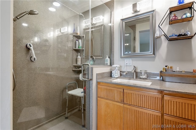 bathroom featuring vanity and an enclosed shower