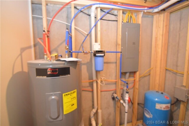 utilities with electric panel and water heater