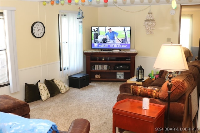 living room with carpet flooring