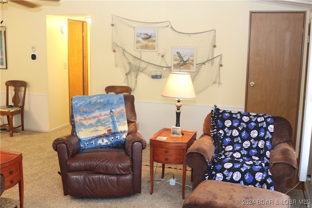 living area with carpet flooring