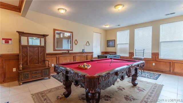 game room featuring billiards and light tile patterned floors