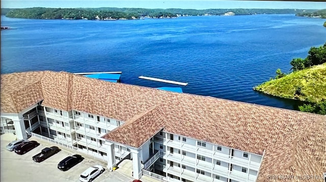 aerial view featuring a water view