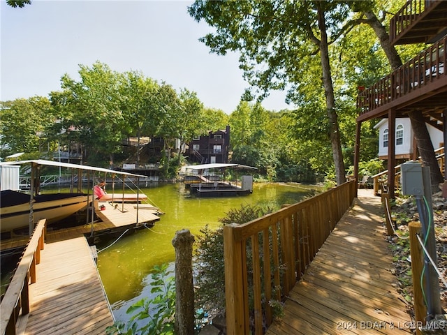 dock area featuring a water view