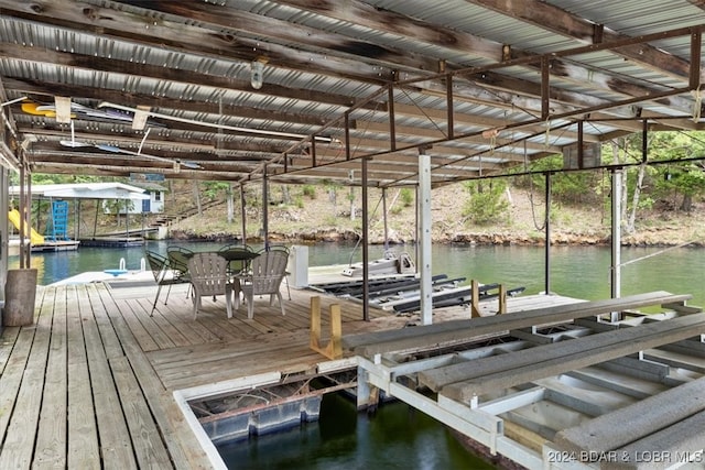 view of dock with a water view