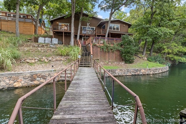 view of dock featuring a deck with water view