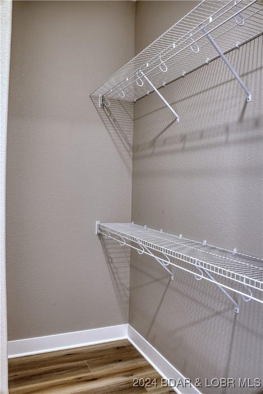 walk in closet with wood-type flooring