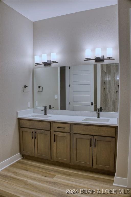 bathroom with vanity and hardwood / wood-style floors