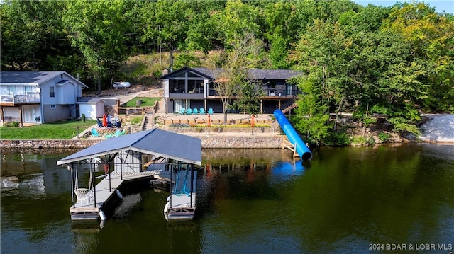 view of dock with a water view