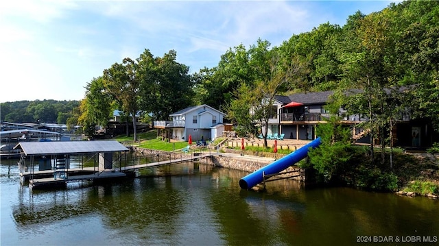 dock area with a water view