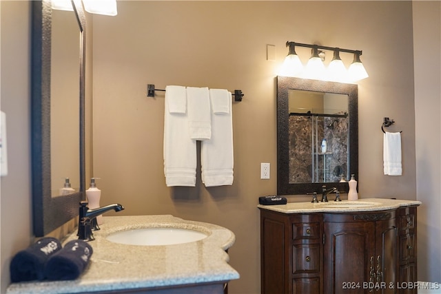 bathroom with vanity and a shower with shower curtain