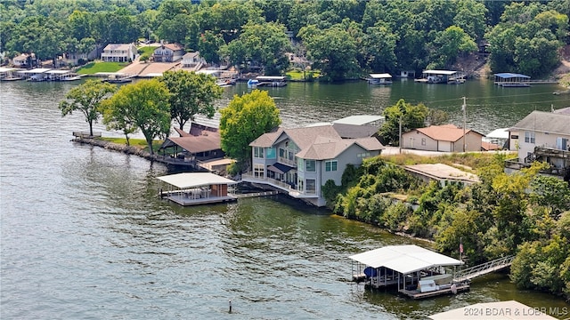 view of dock with a water view