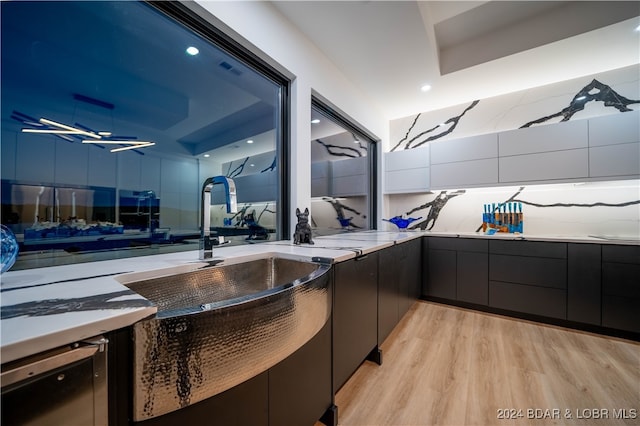 kitchen with light hardwood / wood-style floors