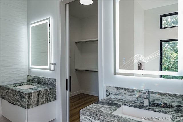 bathroom featuring wood-type flooring and vanity