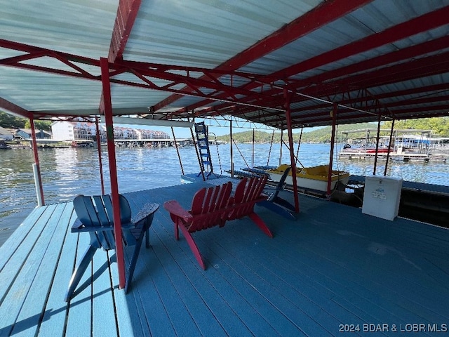 view of dock with a water view