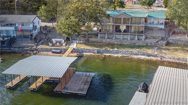 view of dock with a water view