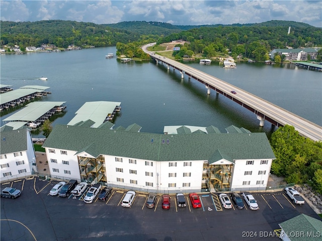 aerial view featuring a water view