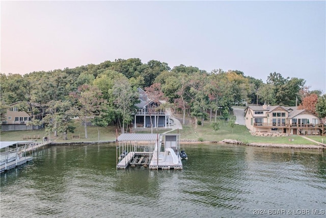 view of dock with a water view