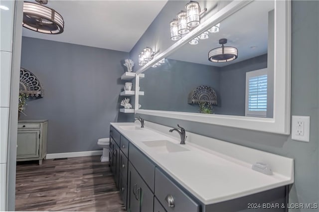 bathroom featuring vanity, toilet, and wood-type flooring