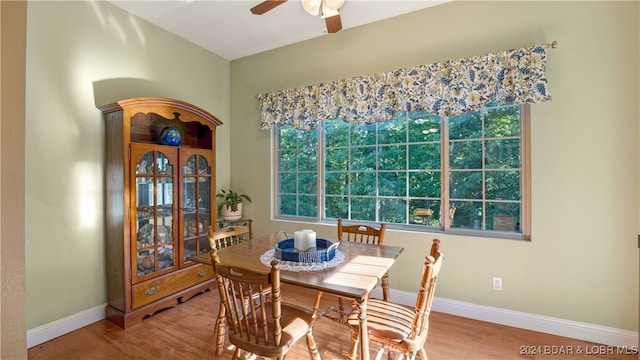 dining room featuring hardwood / wood-style floors and ceiling fan