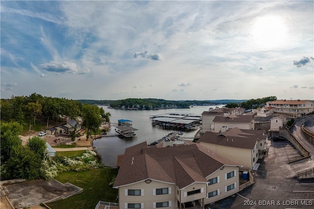 aerial view featuring a water view