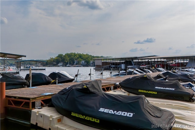 view of dock with a water view